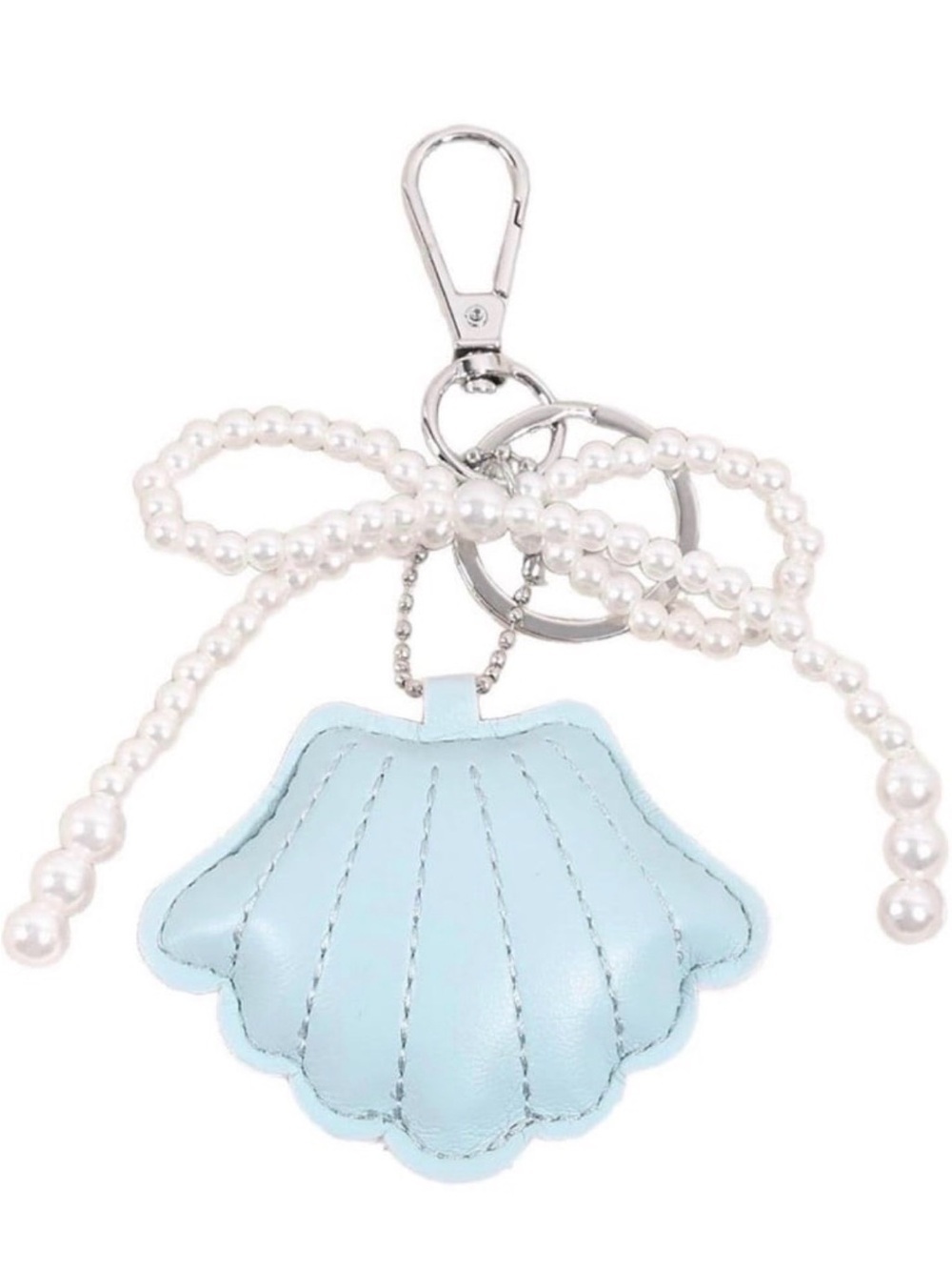 Blue Shell Keychain Charm with Pearl Bow - Women Accessories